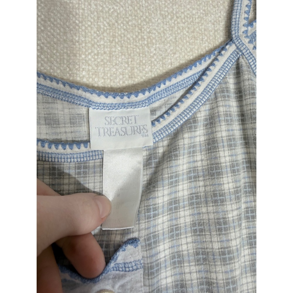 Y2K Secret Treasures Blue Plaid Teddy Bear Nightgown Sleep Dress Medium - Picture 8 of 10